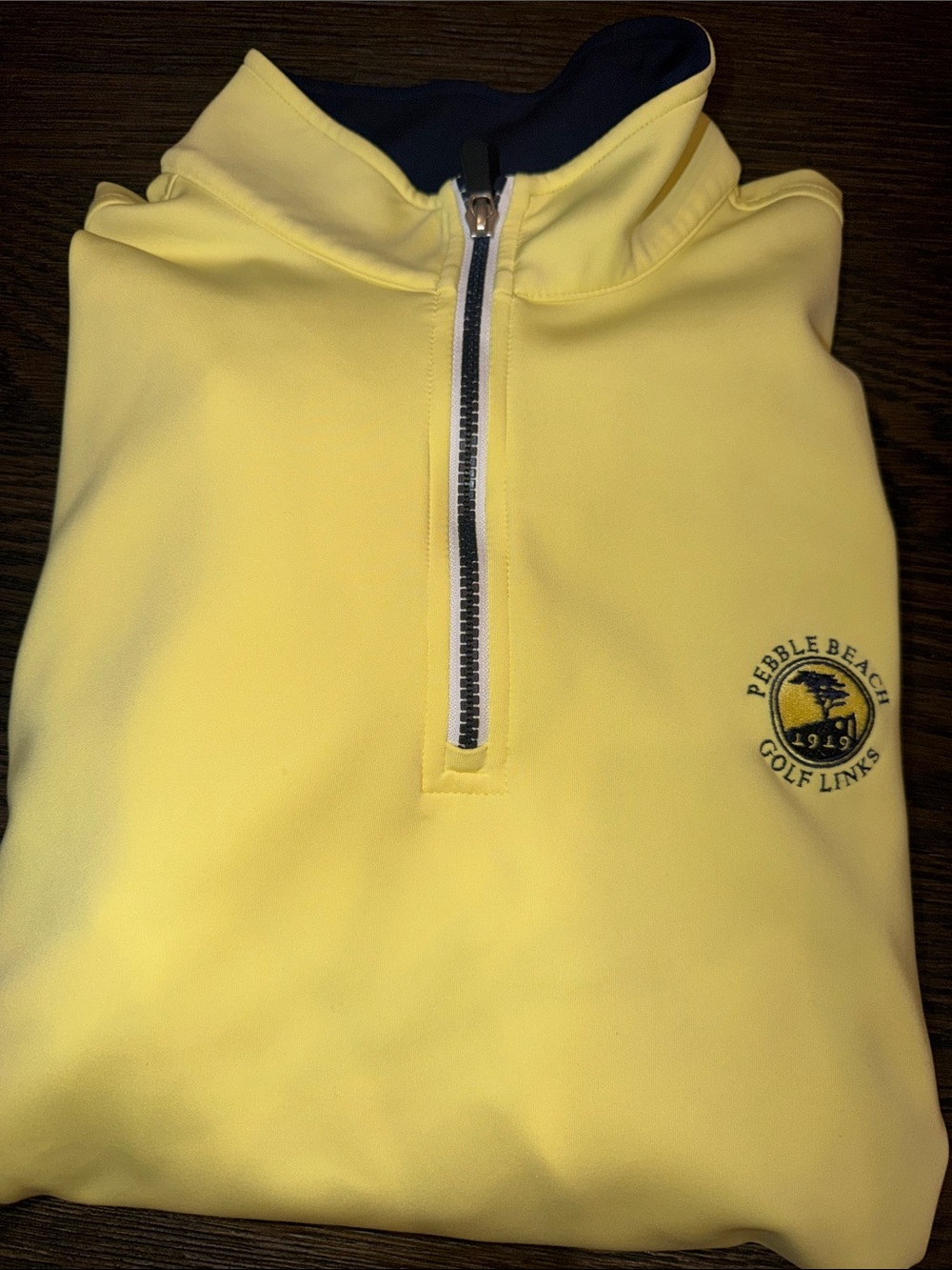 NWOT Pebble Beach Yellow Golf Tech Performance Top with Navy Logo